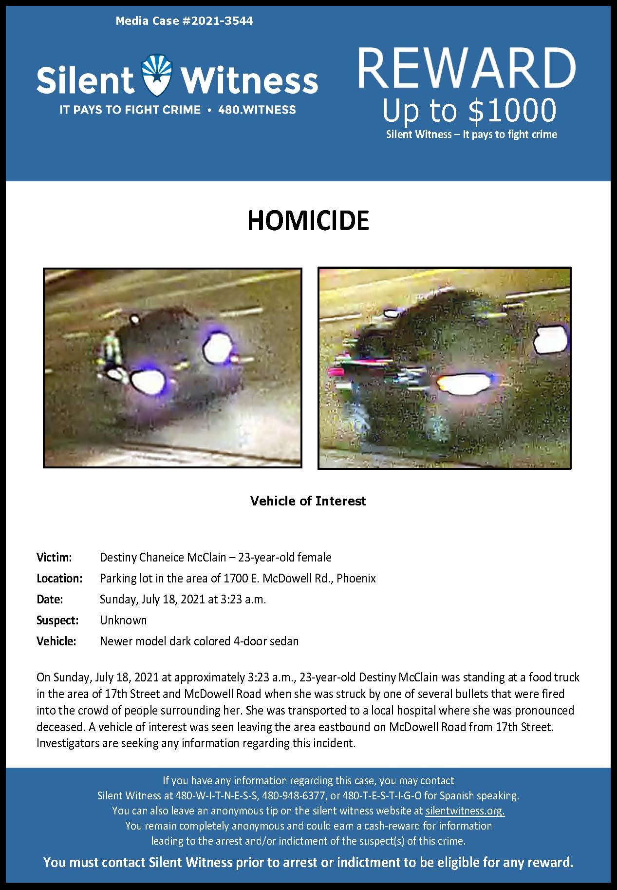 Homicide / Destiny McClain / Area of 1700 E. McDowell Rd., Phoenix