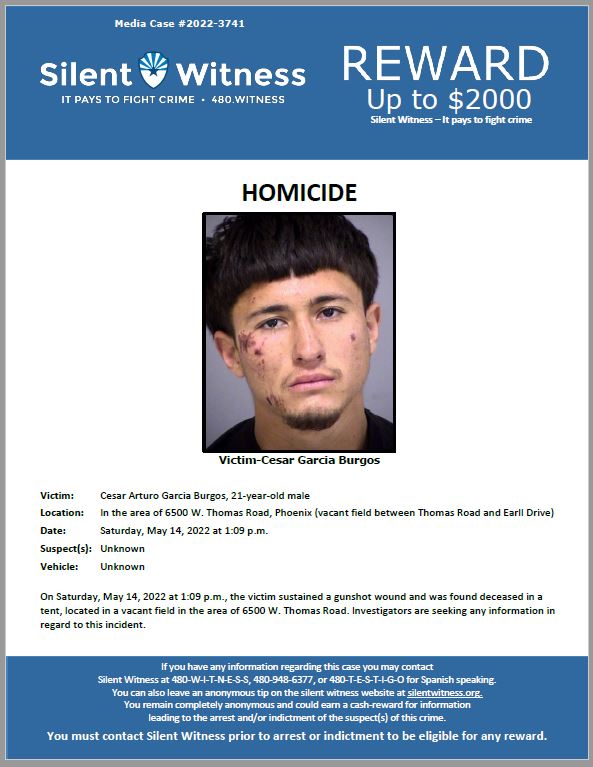 Homicide / Cesar Arturo Garcia Burgos / In the area of 6500 W. Thomas Road, Phoenix