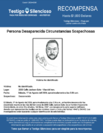 Persona Desaparecida Circunstancias Sospechosas / No Identificado / 2000 Calle Jackson Este – Vías del tren