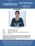 HOMICIDIO / Kamaljeet Kaur / 2307 Tierra Buena Lane Oeste